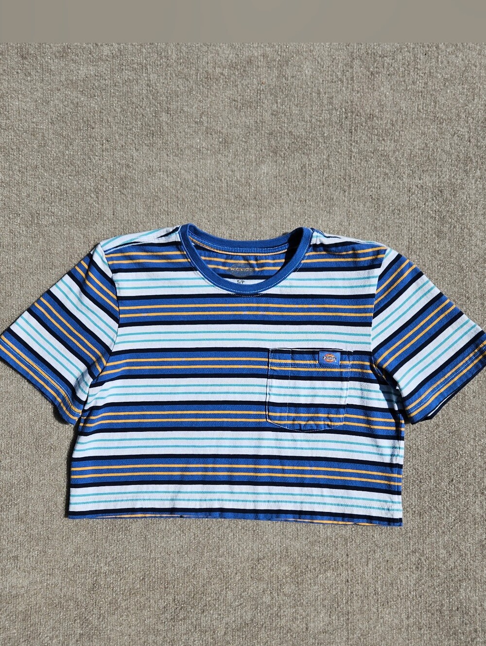 Dickies Striped Short Sleeve Cropped Cotton Tshirt with Pen Pocket Size Small